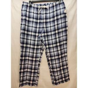 Croft & Barrow Womens Pajamas Size Petite XL Plaid Blue White Drawstring 3630